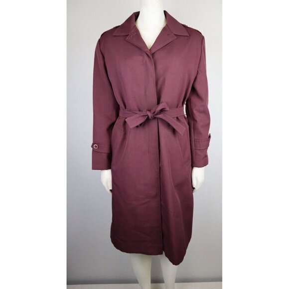 VINTAGE 70S WOMEN'S WINE PURPLE TRENCH COAT JACKET - MERVILLE - REMOVABLE LINER - Picture 3 of 16